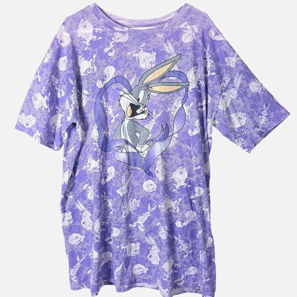 90s Vintage Looney Tunes All Over Print T-Shirt 2XL - Picture 1 of 5
